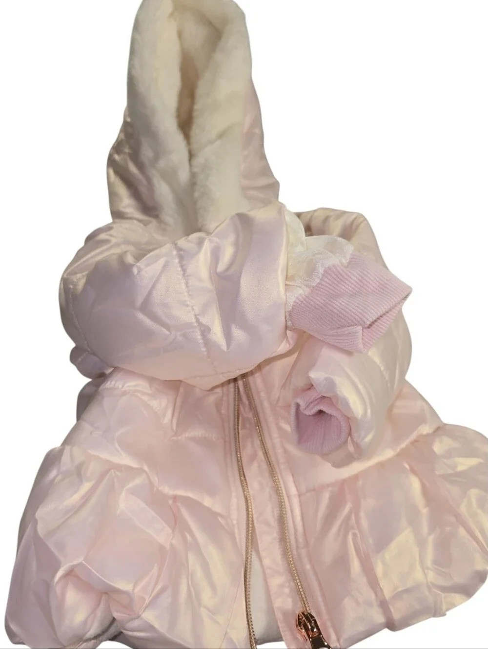 First Impressions Baby Girls Pink Iridescent Puffer Jacket Faux Fur Hood 3-6 M